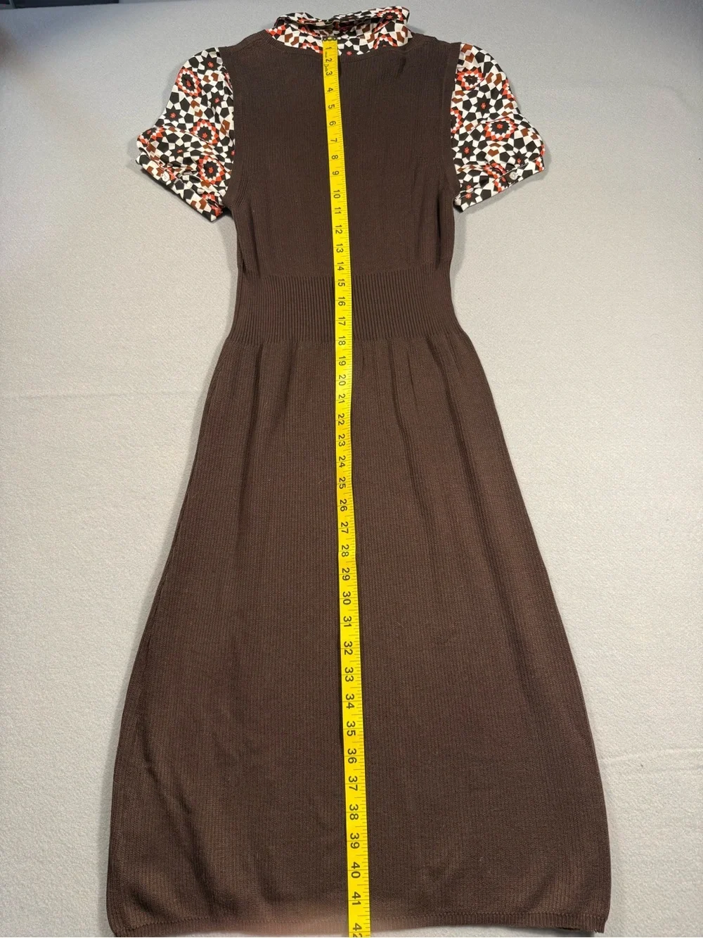 Tory Burch Small 100% Silk Cotton Brown Midi Stretch Sweater Dress Retro 70s